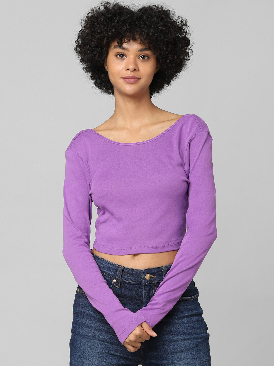 ONLY Purple Solid Crop Top