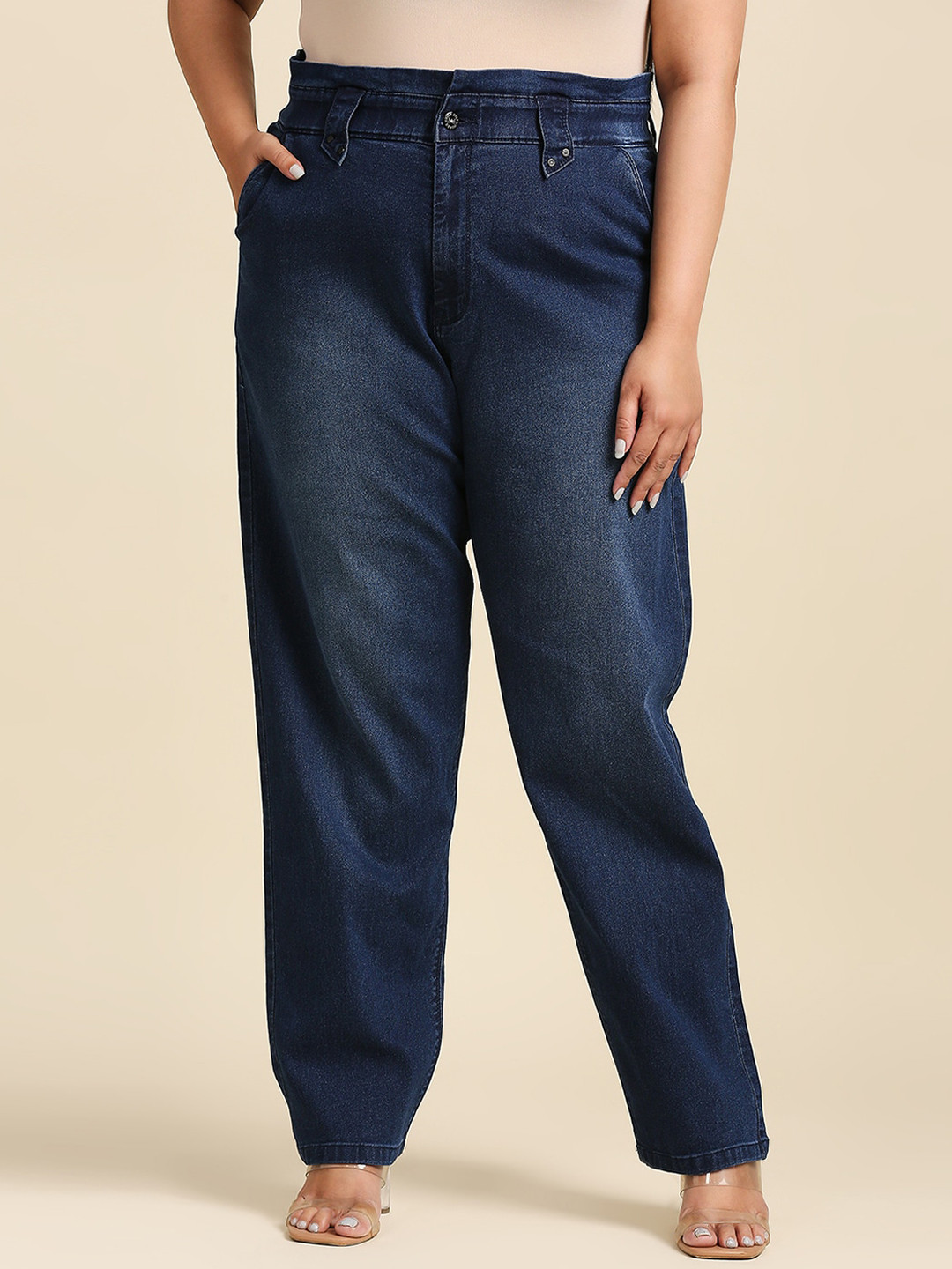 Freeform by High Star Women Plus Size Blue High-Rise Light Fade Stretchable Jeans