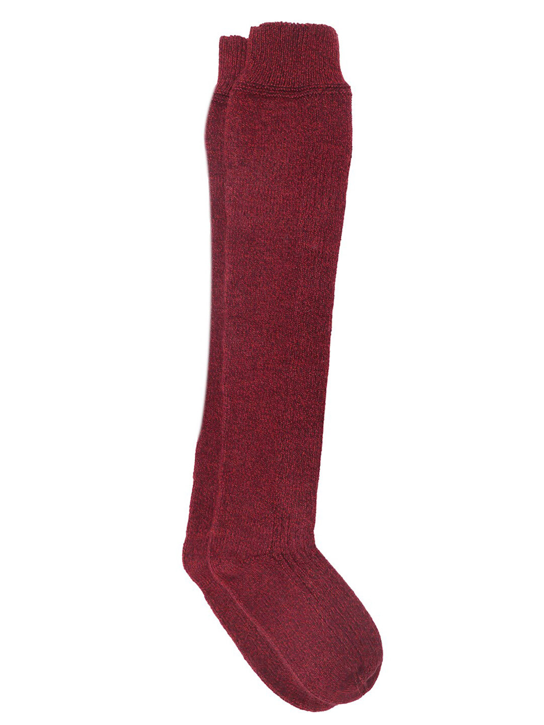 Bharatasya Women Maroon Solid Thigh Length Winter Woolen Socks