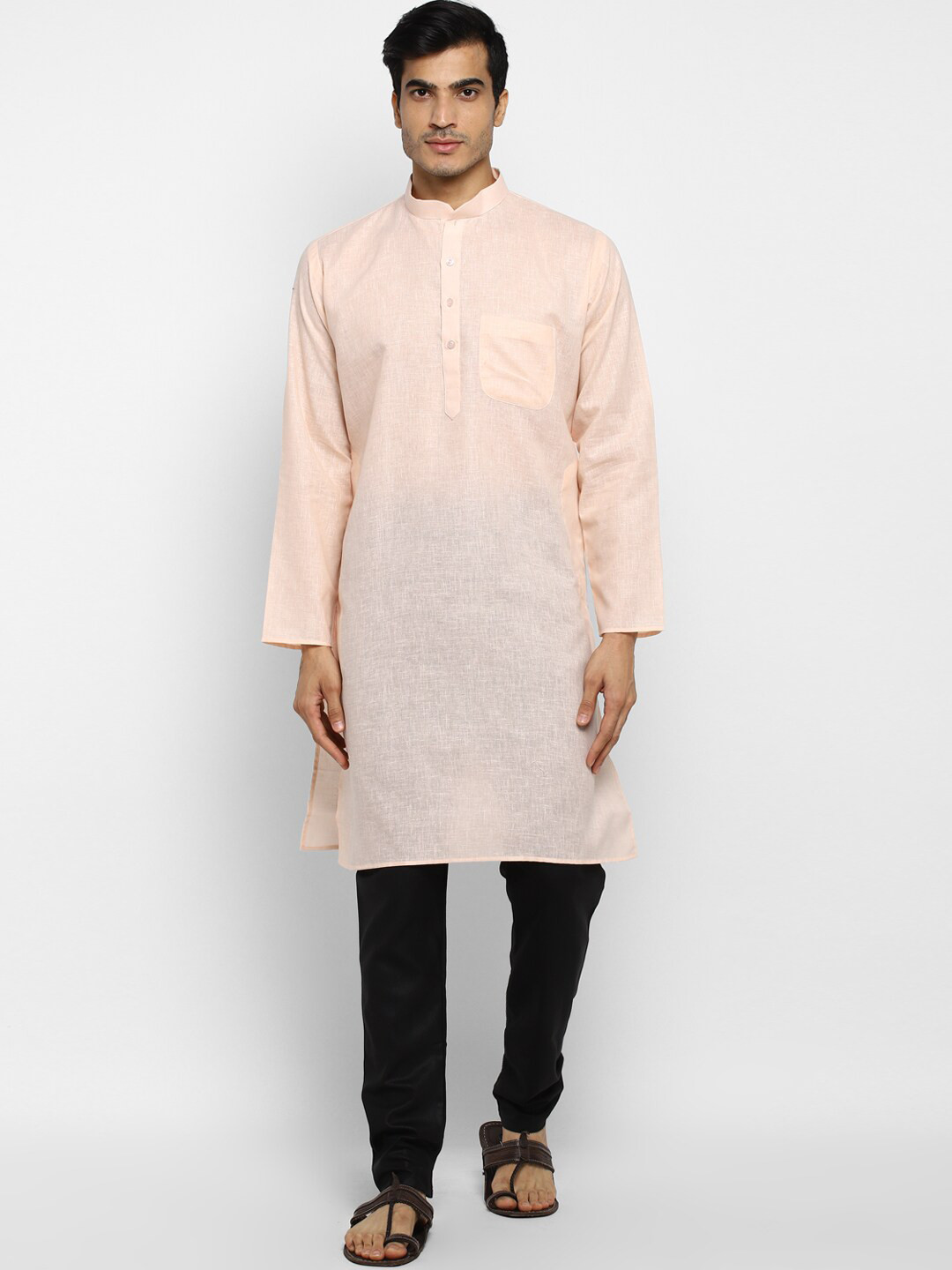 ROYAL KURTA Men Peach-Coloured Summer Sheers Kurta