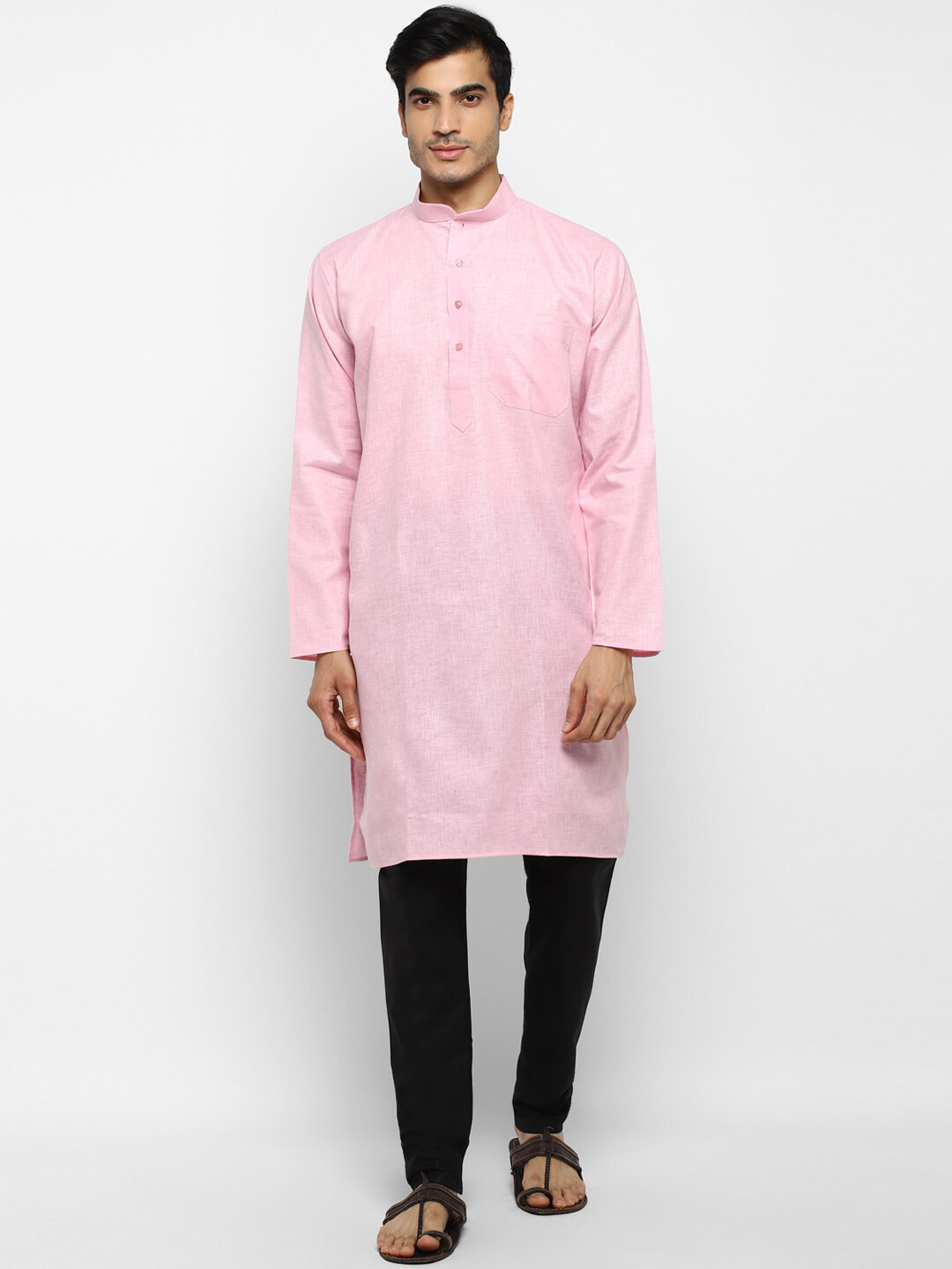 ROYAL KURTA Men Pink Solid Straight Kurta