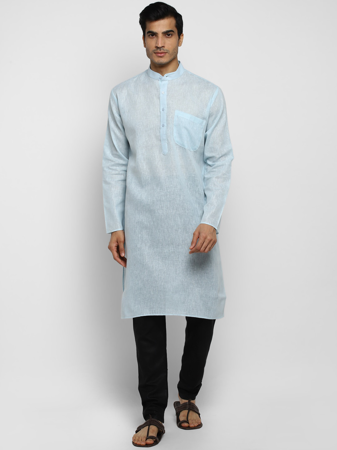 ROYAL KURTA Men Blue Khadi Cotton Sheers Kurta