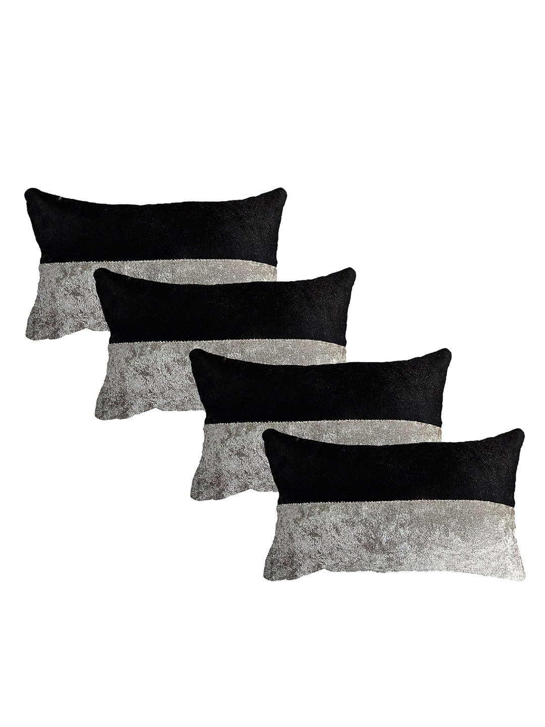 Pum Pum Hollow Fiber Black Solid Faux Velvet Set of 4 Medium Fibre Sleep Pillow-45.7 x 30.48 cm