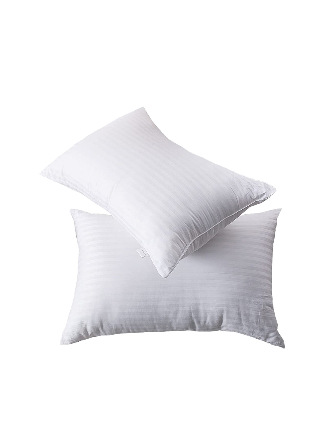 Pum Pum Rectangular White Striped Polycotton Set of 2 Medium Fibre Sleep Pillow-43.18 x 68.58 x 5 cm