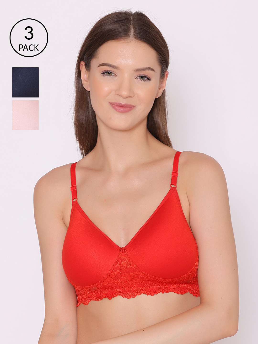 ABELINO Red & Black Floral Bra Lightly Padded
