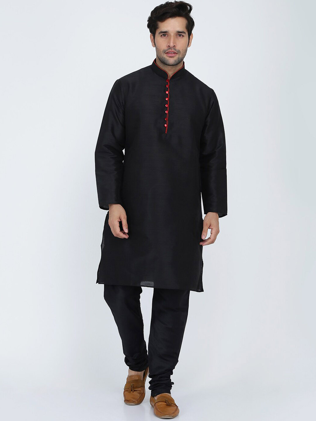 ROYAL KURTA Men Black Dupion Silk Kurta with Churidar