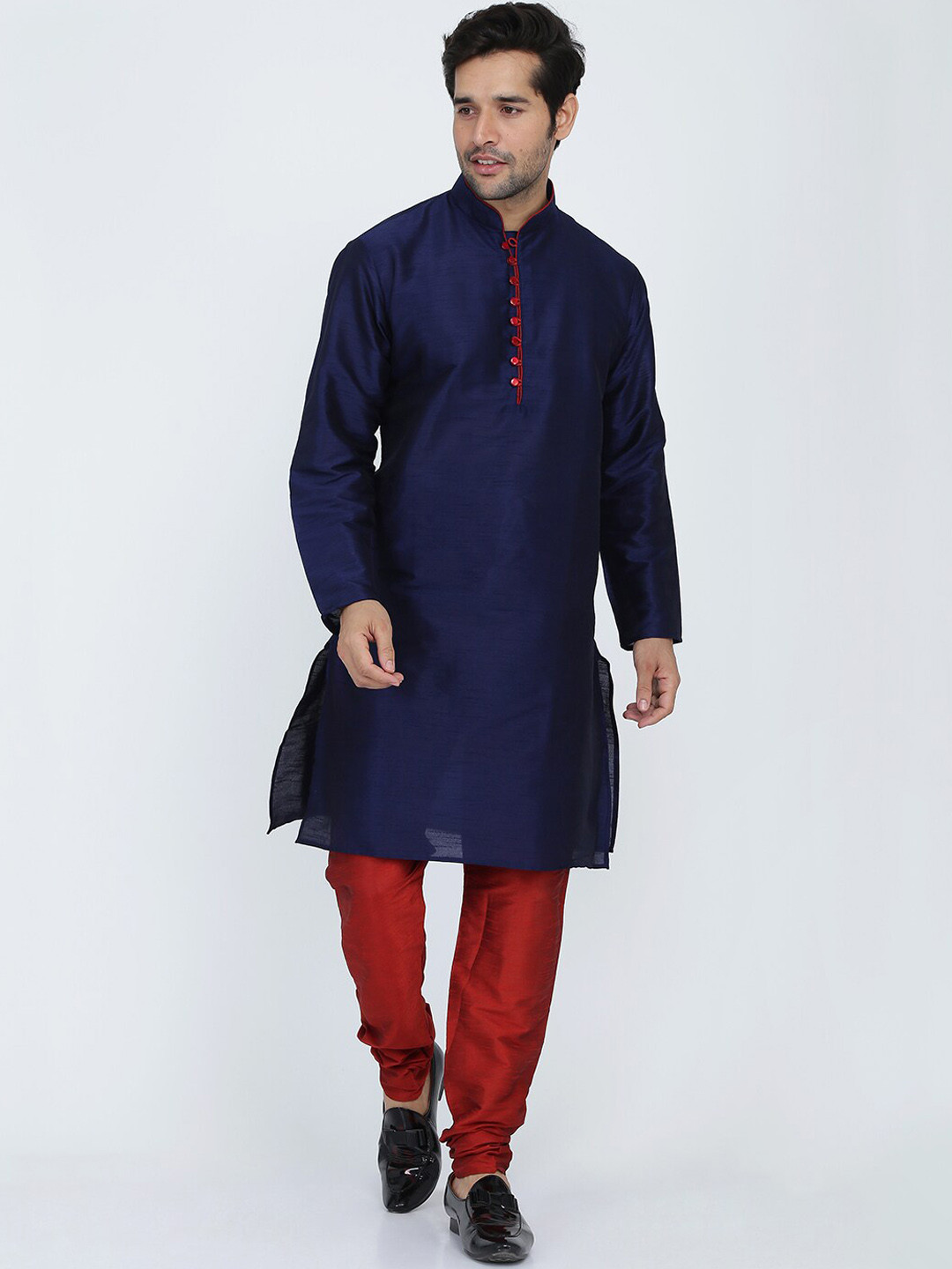 ROYAL KURTA Men Blue Dupion Silk Kurta with Churidar
