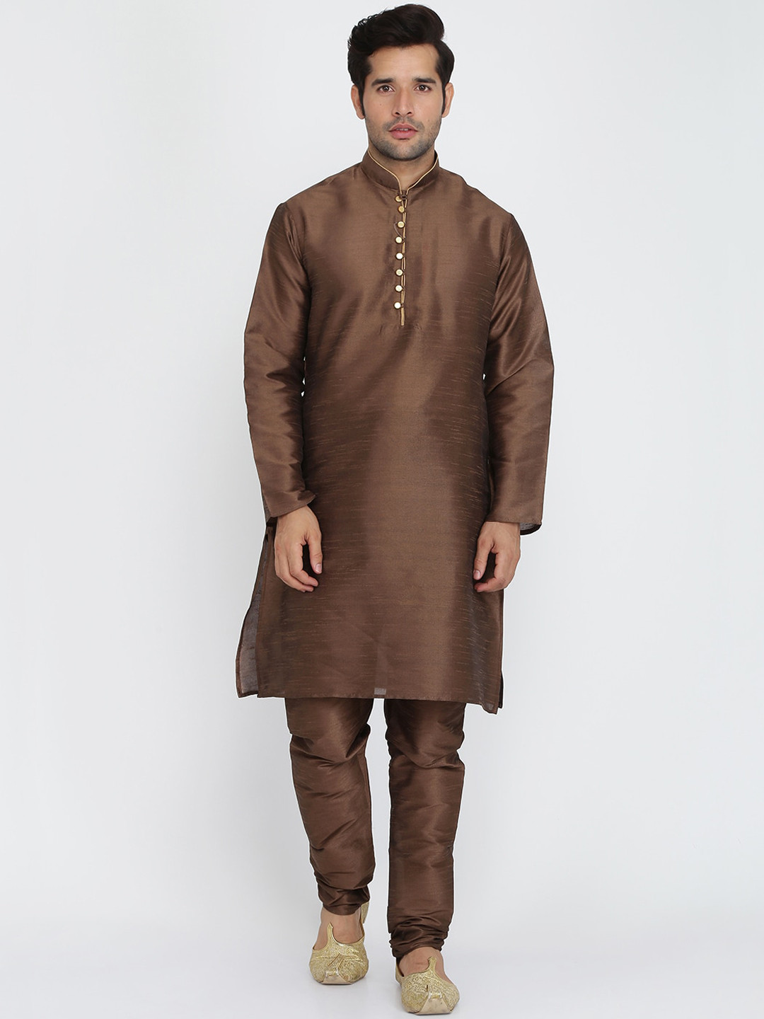 ROYAL KURTA Men Bronze-Toned Dupion Silk Kurta with Pyjamas