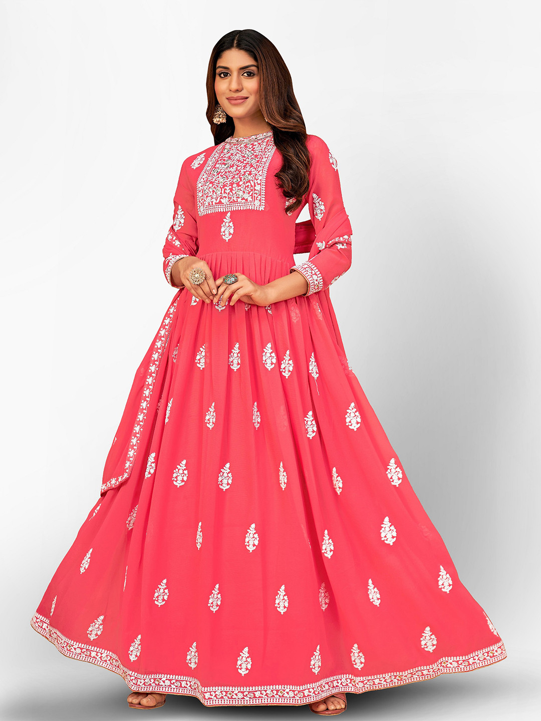 Divine International Trading Co Pink & White Embroidered Unstitched Dress Material