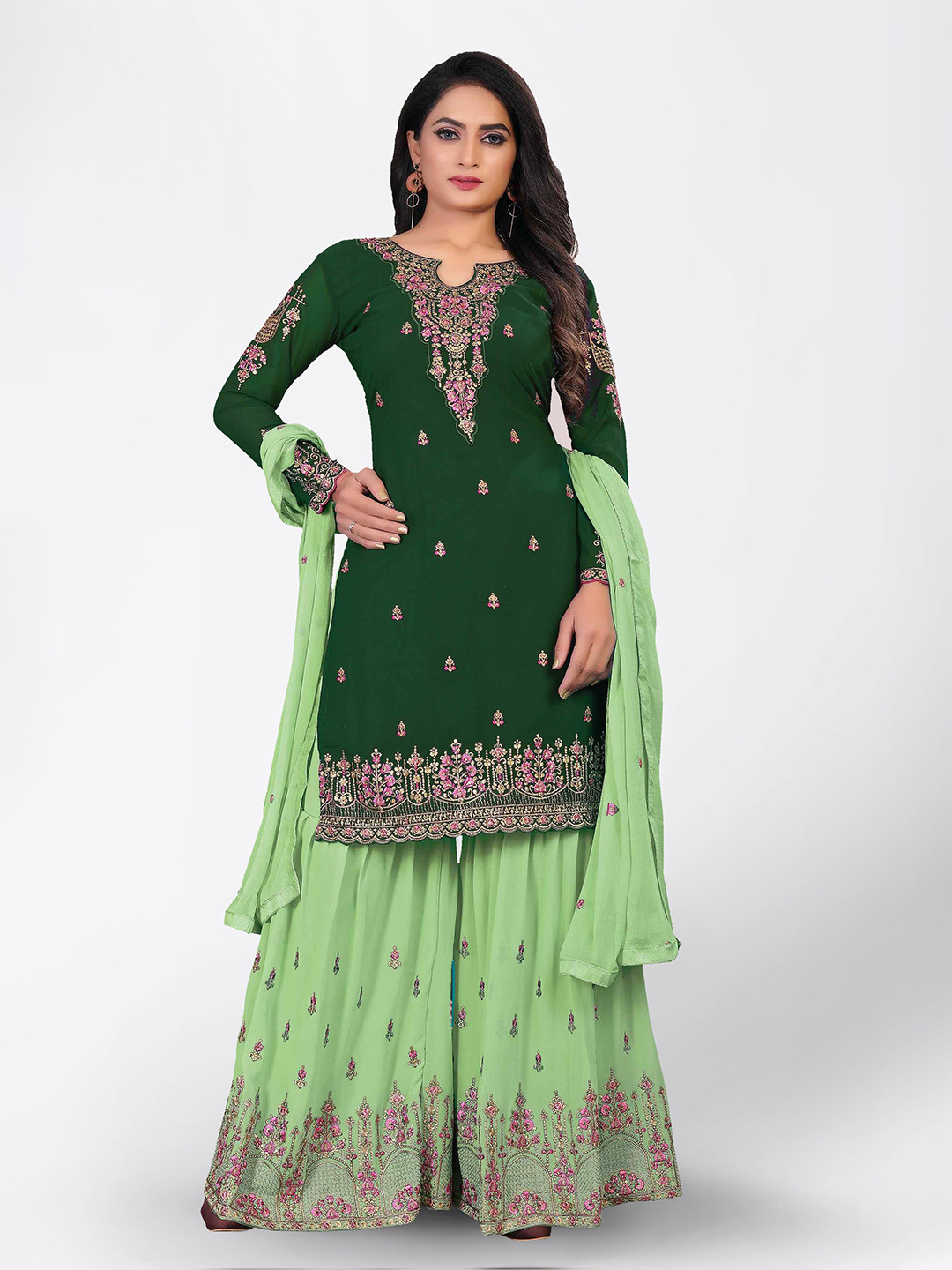 Divine International Trading Co Green & Gold-Toned Embroidered Unstitched Dress Material