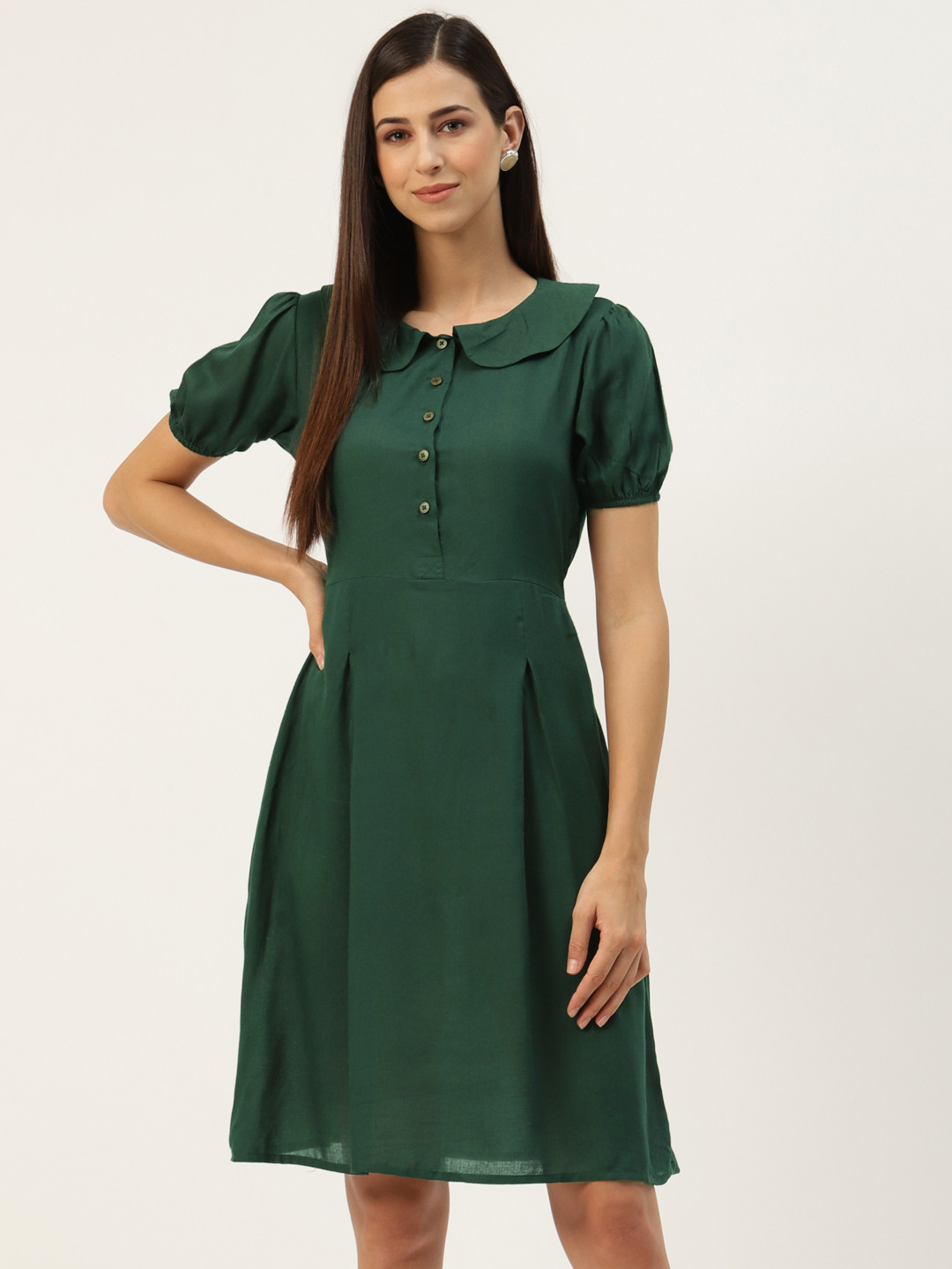 BRINNS Green Peter Pan Collar A-Line Dress