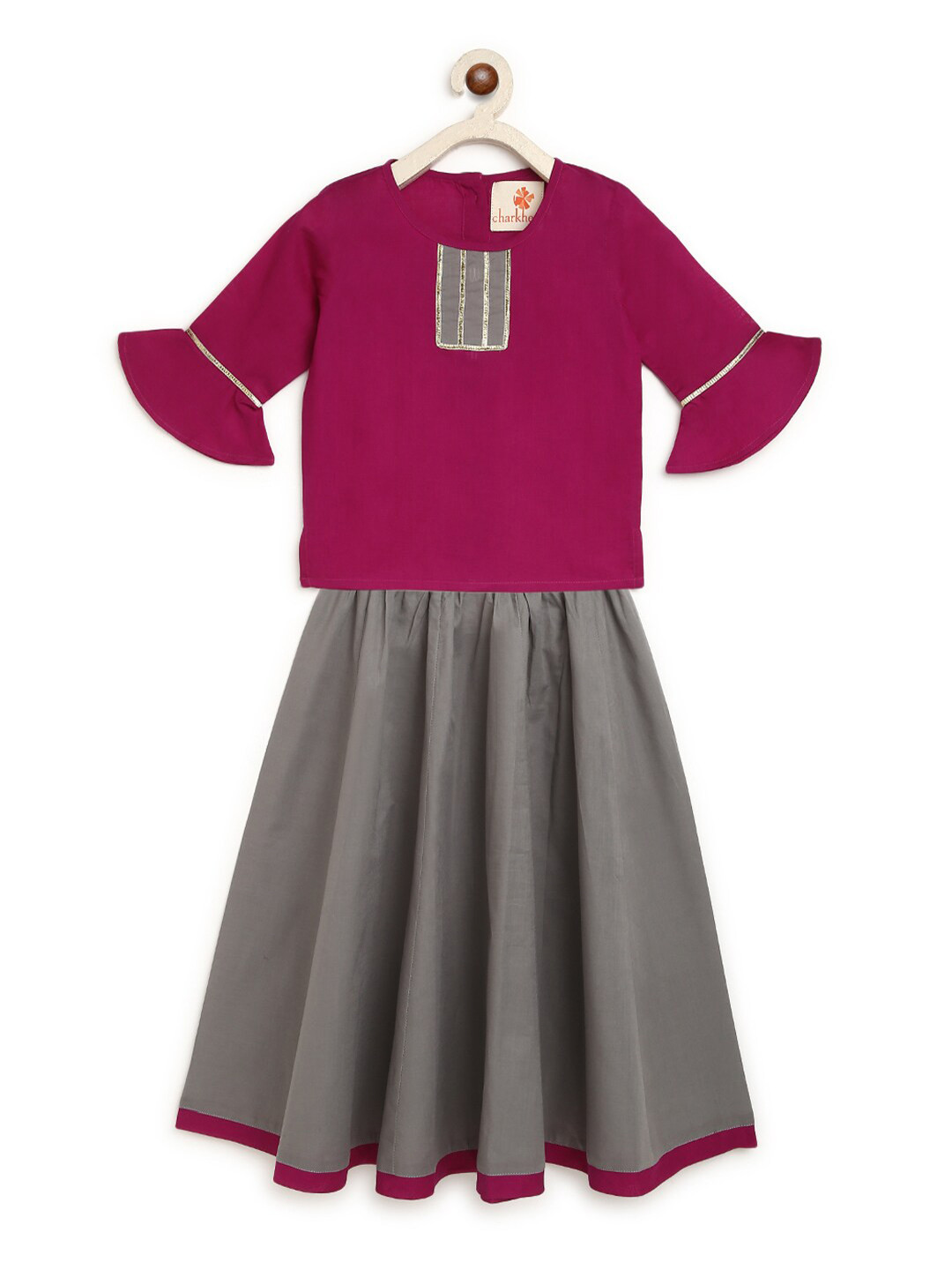 charkhee Girls Purple & Grey Ready to Wear Lehenga &
