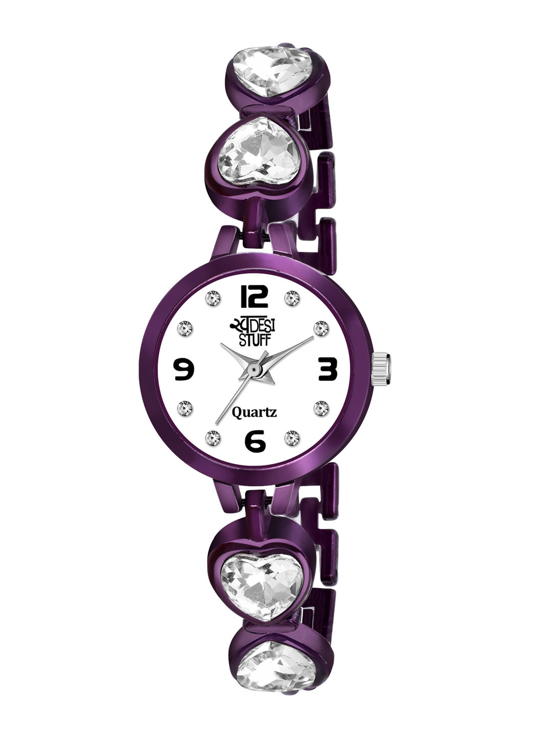 SWADESI STUFF Women White Embellished Dial & Purple Bracelet Style Straps Analogue Watch