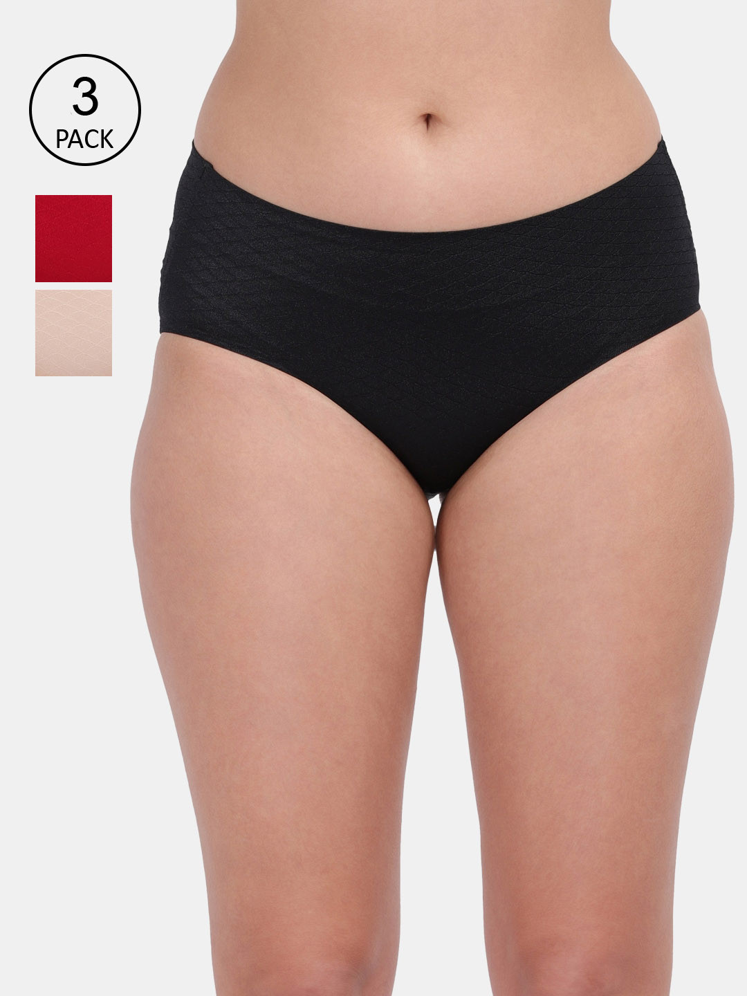 Amour Secret Pack of 3 Black Mid Rise Hipster Briefs P555_Blk_Mrn_Skn-Black