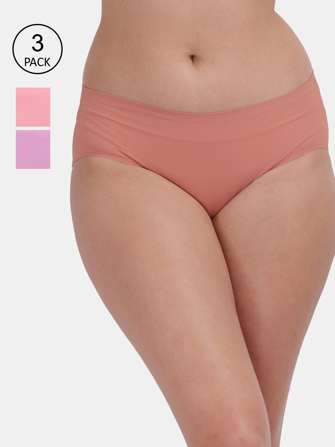 Amour Secret Women Pack of 3 Mid Rise Anti Bacterial Hipster Briefs P222_Bwn_Prl_Pnk