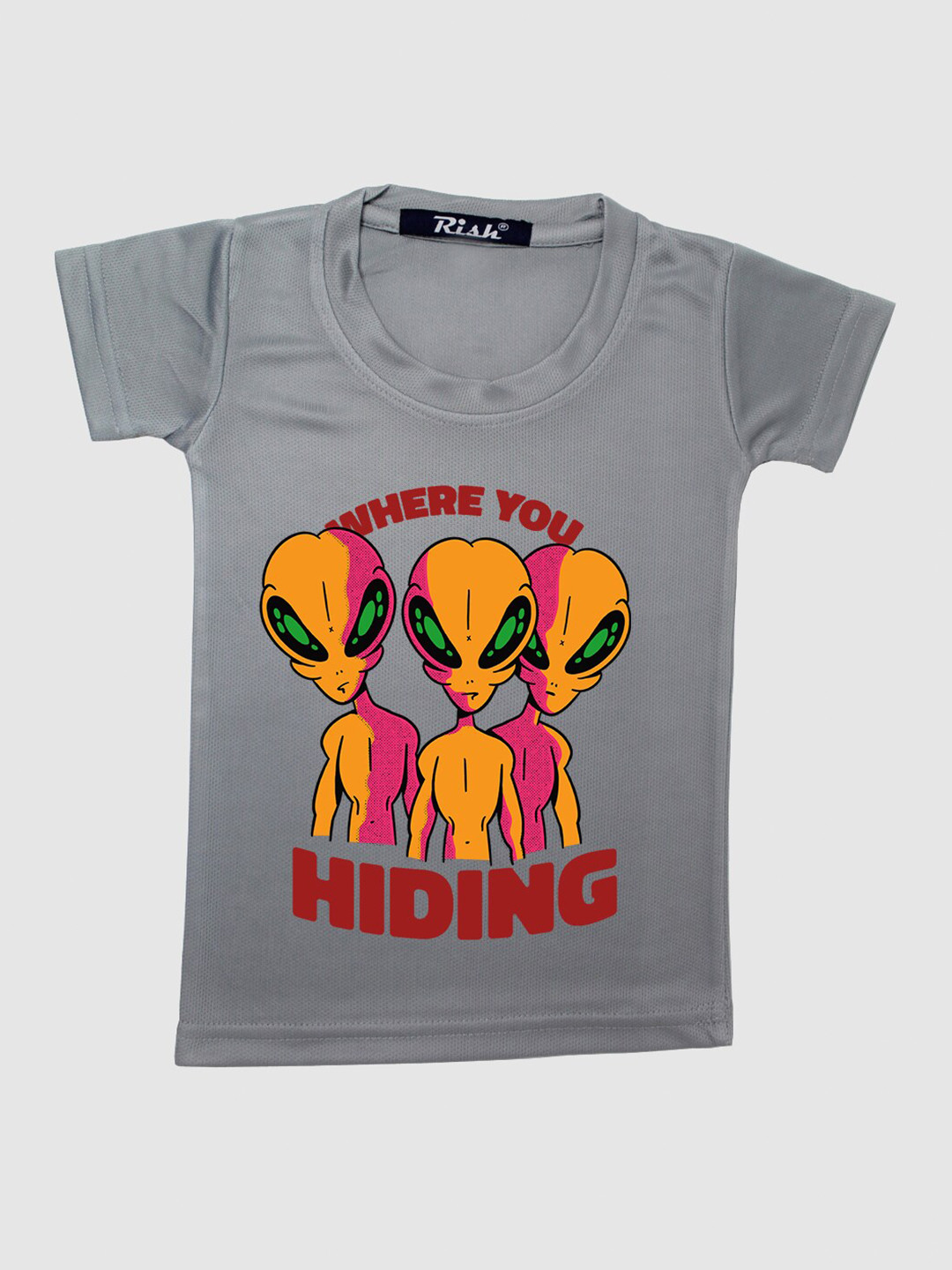 RISH Kids Grey Creepy Alien Printed T-shirt