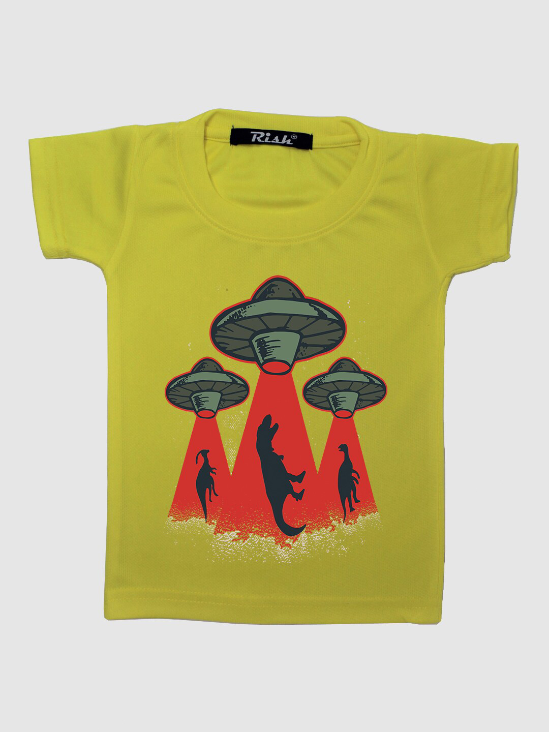 RISH Kids Yellow UFO Dinosaur Printed Oversized T-shirt