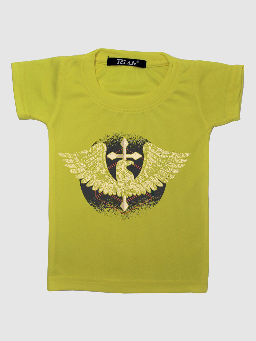 RISH Kids Yellow Eagle & Cross Printed Polyester T-shirt