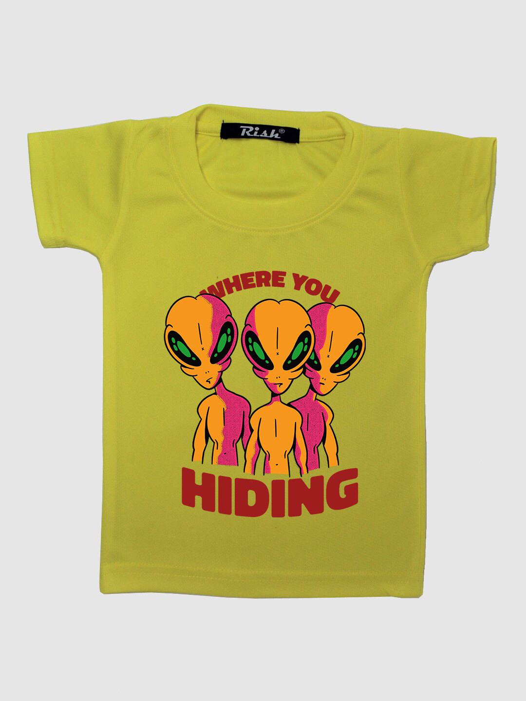 RISH Kids Yellow Creepy Alien Printed Oversized T-shirt