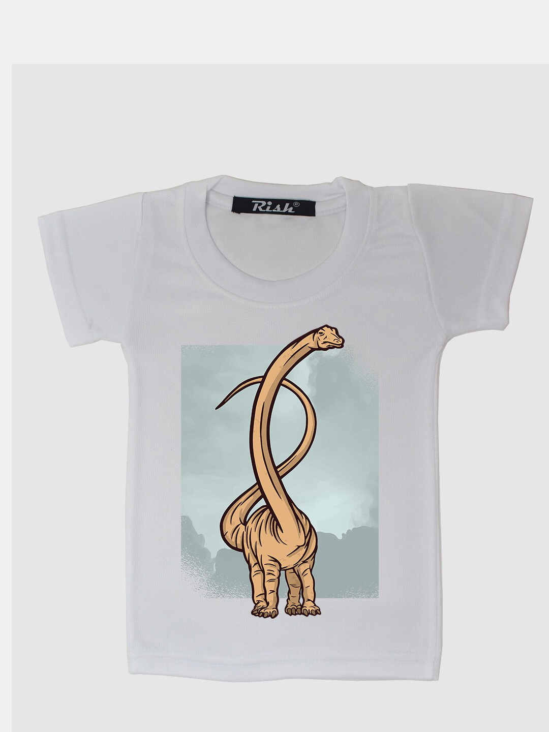 RISH Kids White Dinosaur Printed Oversized T-shirt