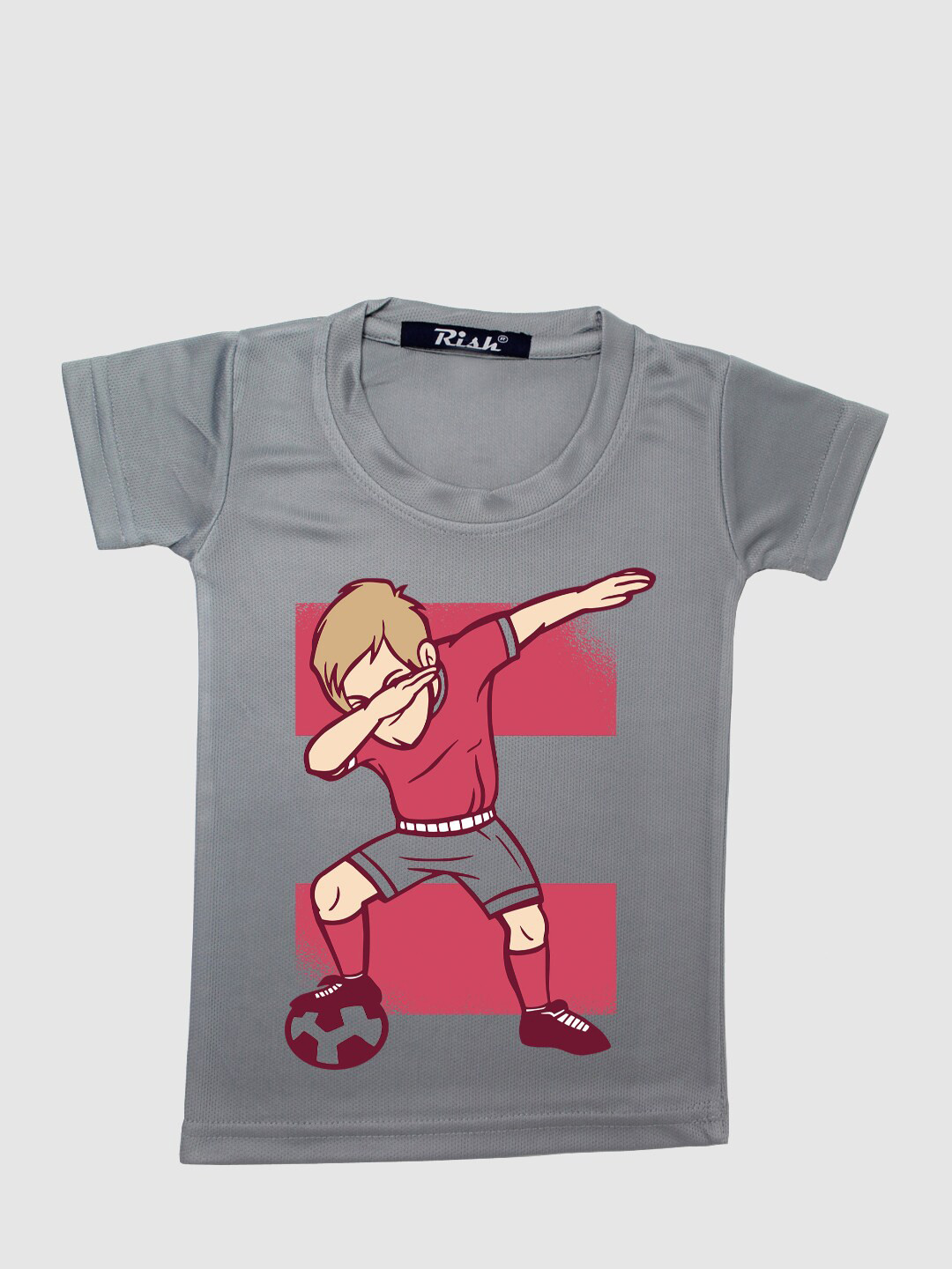 RISH Kids Grey & Red Dabbing Footballer Printed Oversized T-shirt