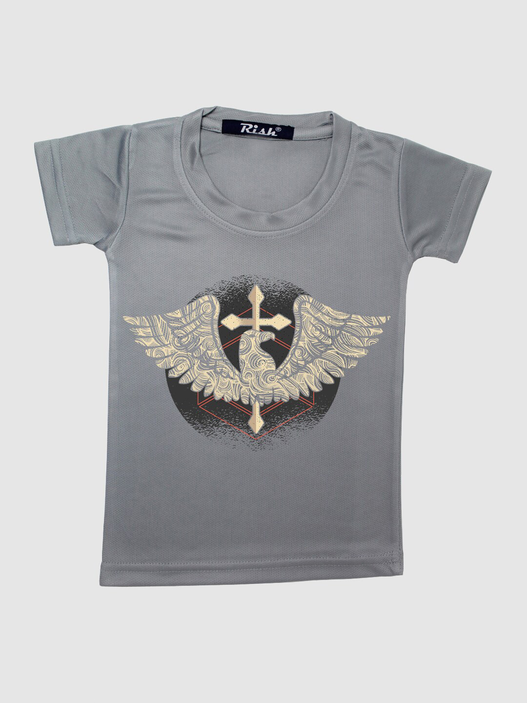 RISH Kids Grey Eagle & Cross Printed Polyester T-shirt