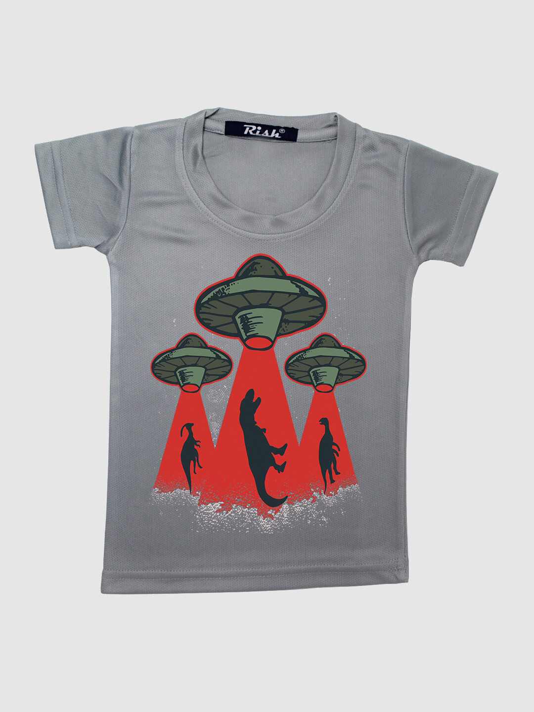 RISH Kids Grey UFO Dinosaur Printed Oversized T-shirt