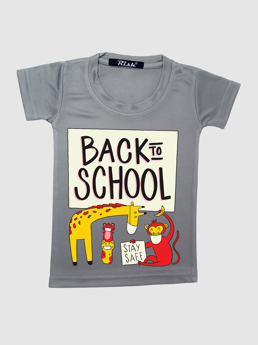 RISH Kids Grey Back To School Printed Oversized T-shirt