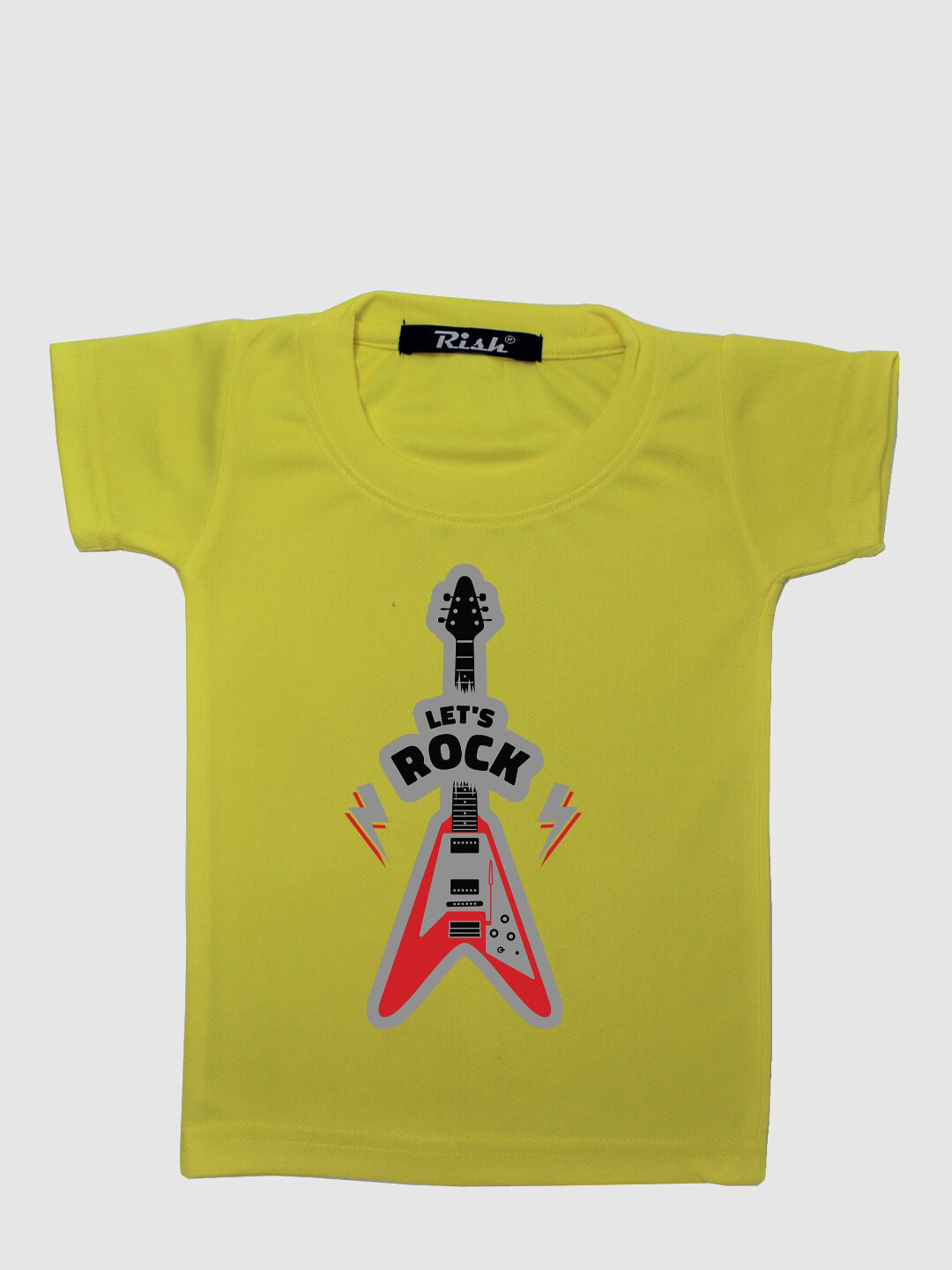 RISH Kids Yellow Lets Rock Guitar Printed T-shirt