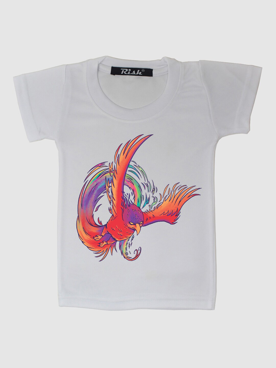 RISH Kids White Colourful Phoenix Printed Oversized T-shirt