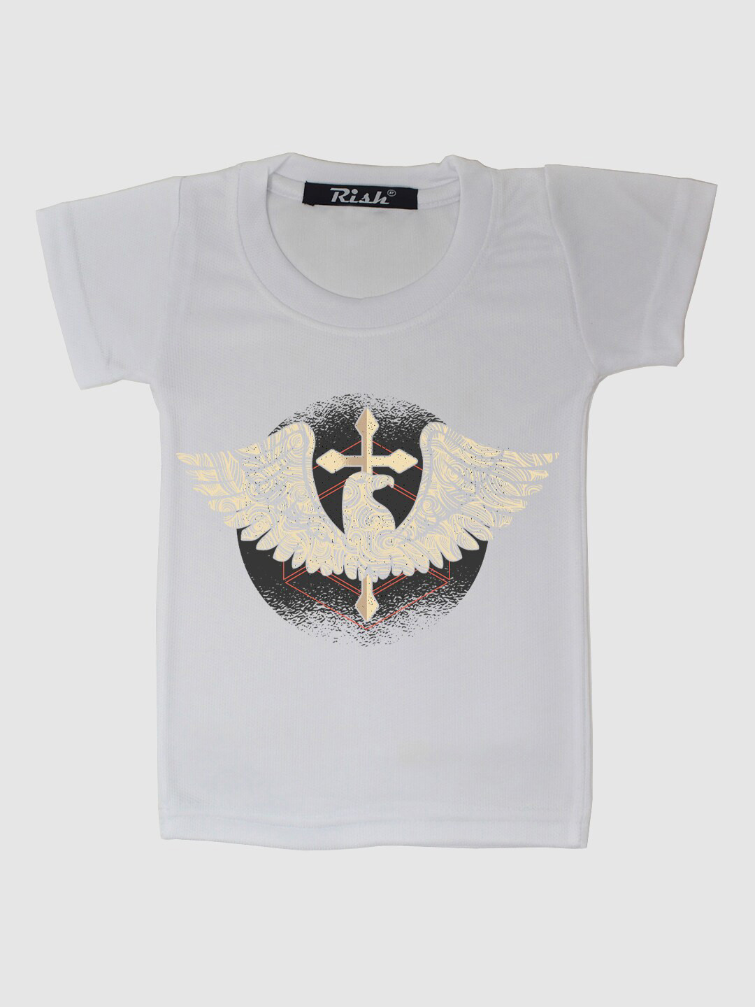 RISH Kids White Eagle & Cross Printed Polyester T-shirt