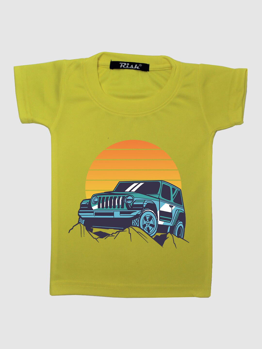 RISH Kids Yellow Sun Set Car Printed Oversized T-shirt