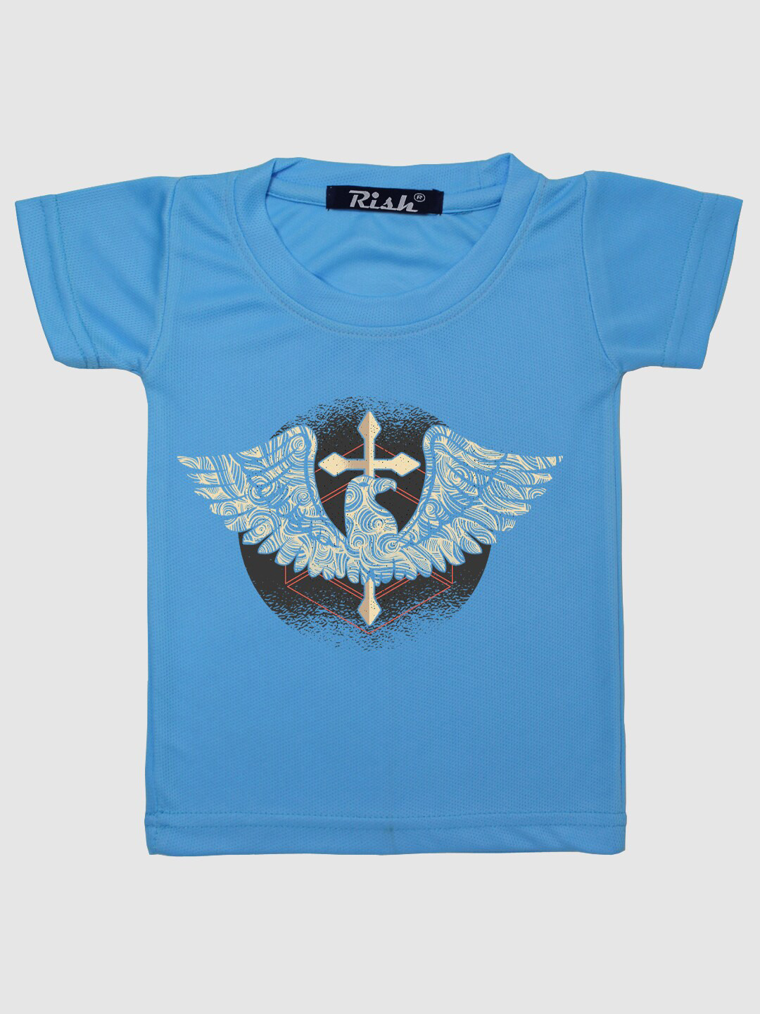 RISH Kids Blue Eagle & Cross Printed Polyester Oversized T-shirt