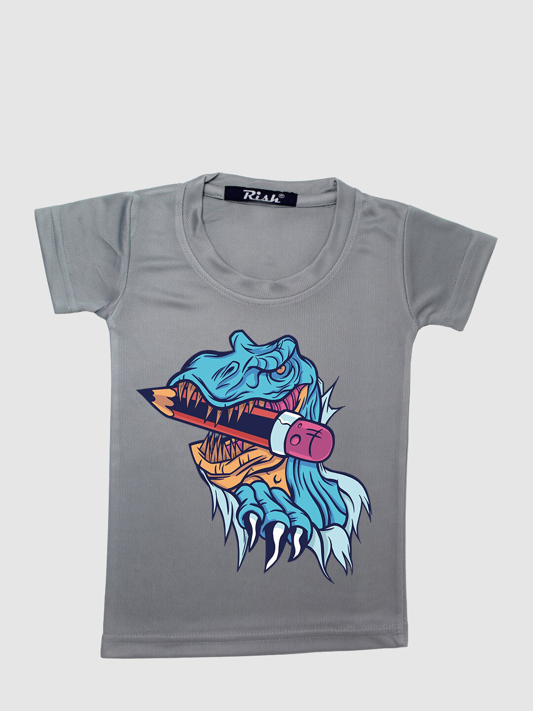 RISH Kids Grey Dinosaur Printed T-shirt