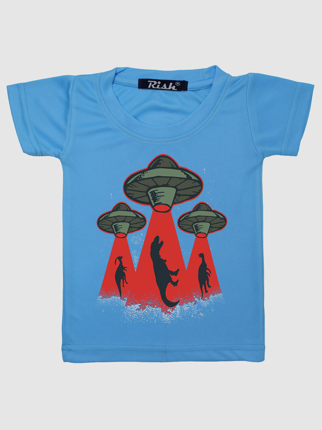 RISH Kids Blue UFO Dinosaur Printed Oversized T-shirt