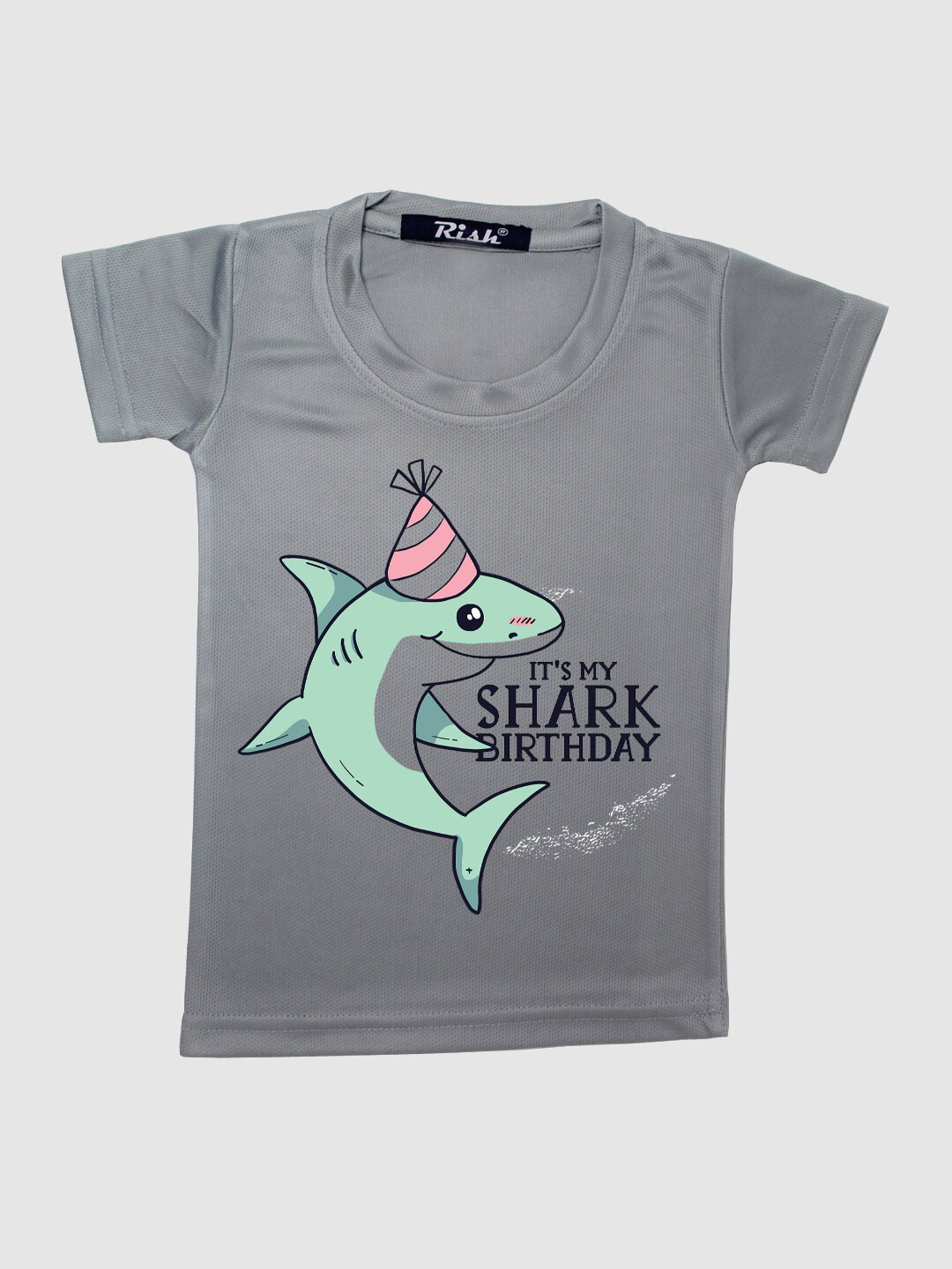 RISH Kids Grey Shark Birthday Printed T-shirt