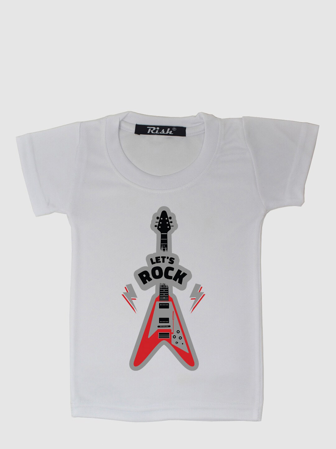 RISH Boys White Lets Rock Guitar Printed Oversized T-shirt