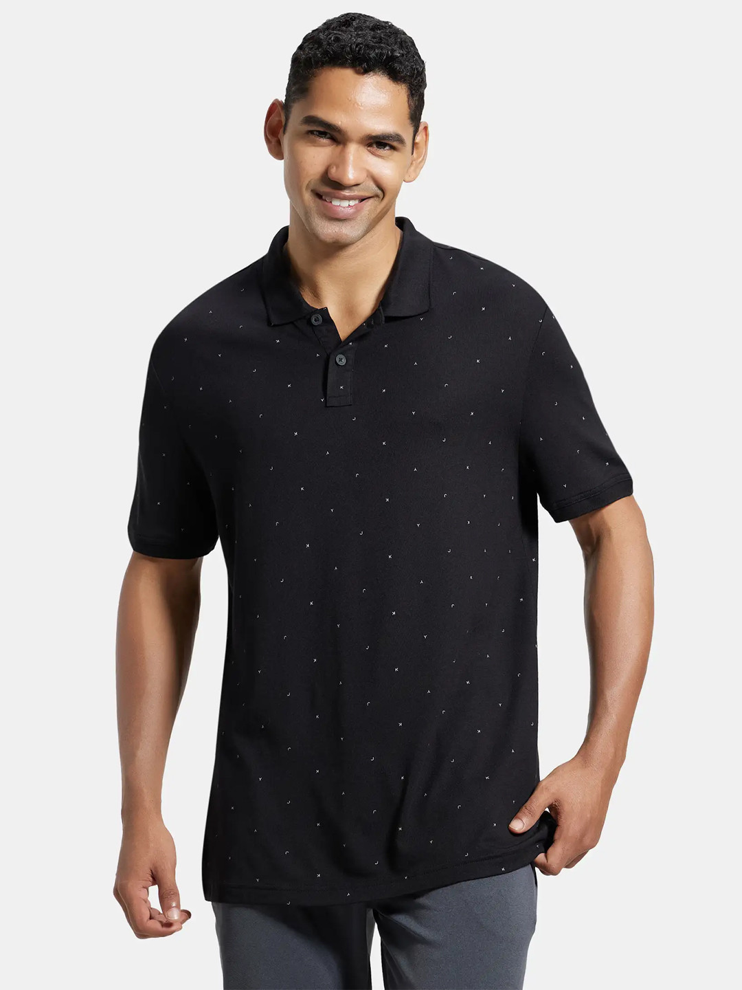 Jockey Tencel Micro Modal and Cotton Blend Printed Half Sleeve Polo Tshirt-IM16