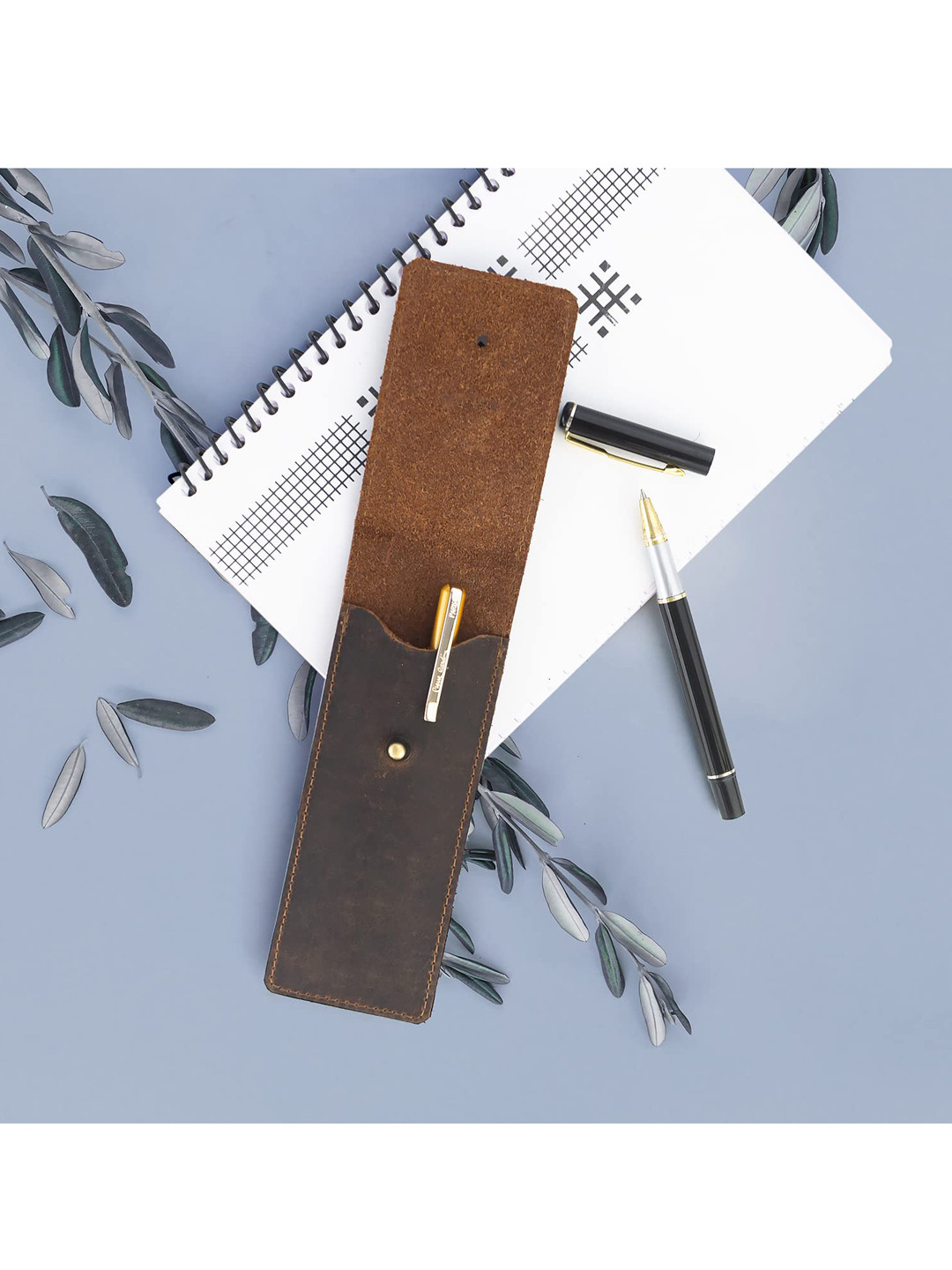 Goatter Men Coffee Brown Solid Genuine Leather Pen Case