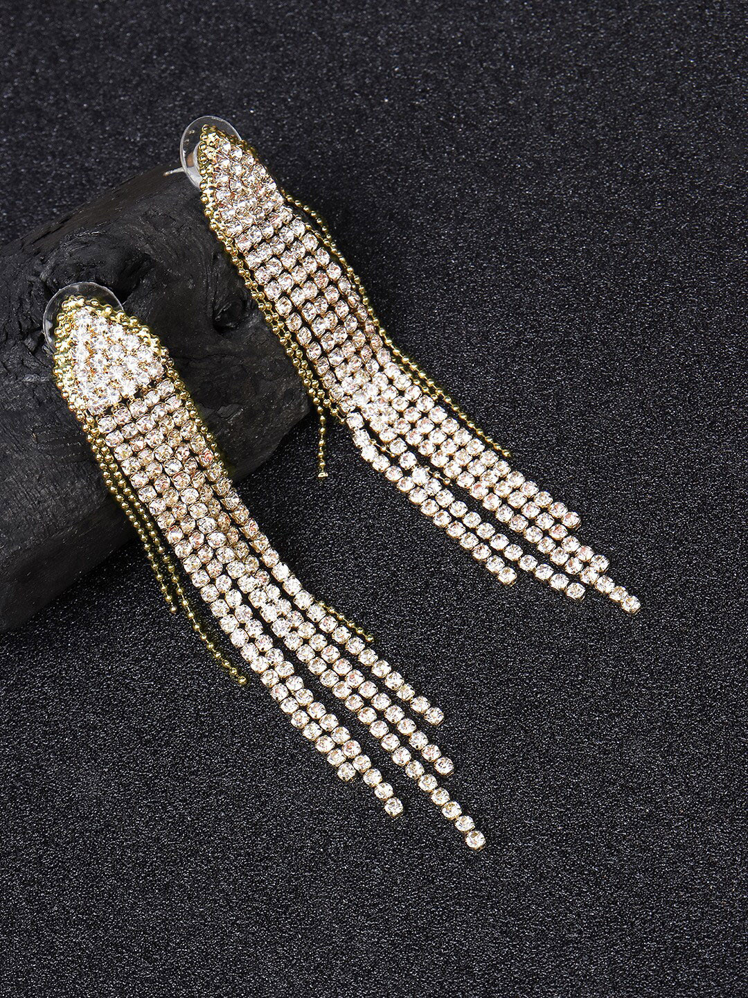 Unwind by Yellow Chimes Woman Gold-Toned Long Crystal Contemporary Danglers Earrings
