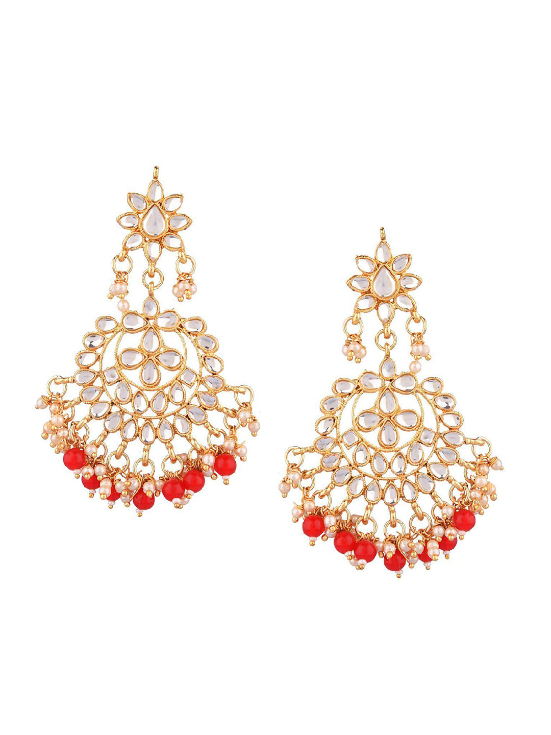 Efulgenz Red Antique designer Floral dangling style Chandbalis Earrings