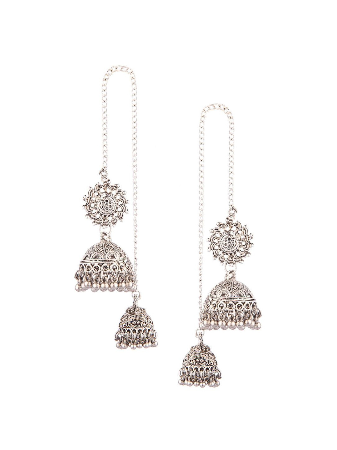 Efulgenz Grey Floral Jhumkas Earrings