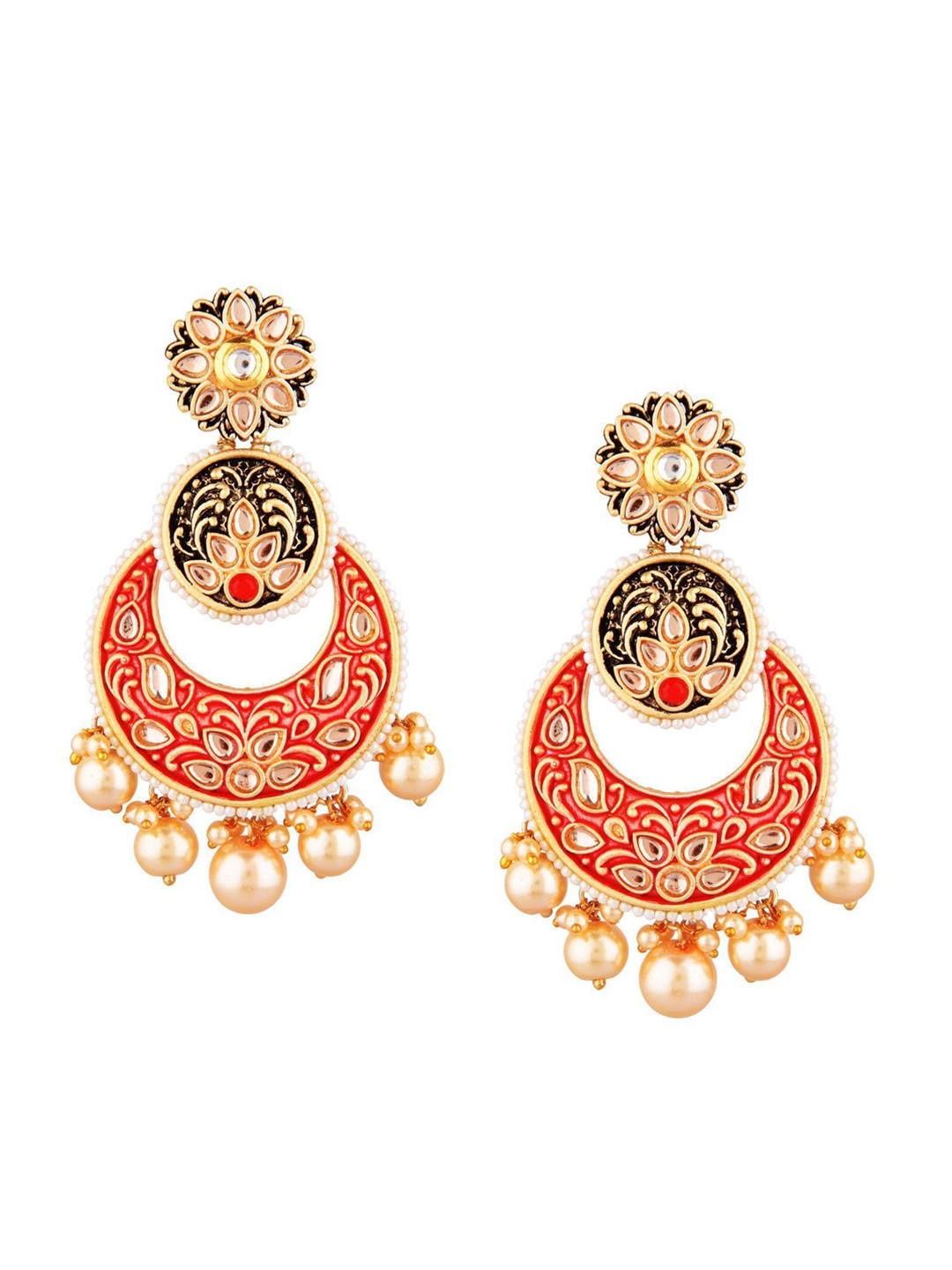 Efulgenz Red Floral Chandbalis Earrings