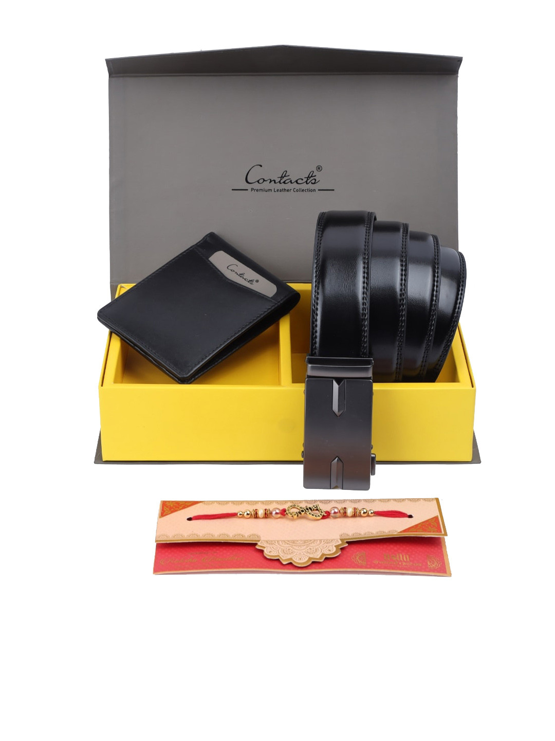 CONTACTS Men Black Solid Genuine Leather Accessory Gift Set