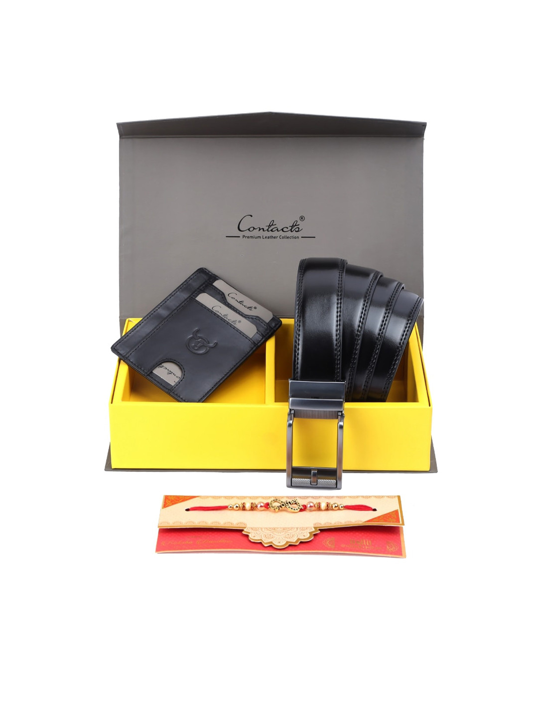 CONTACTS Men Black  Genuine Leather RFID Wallet & Belt Leather Combo Accessory Gift set