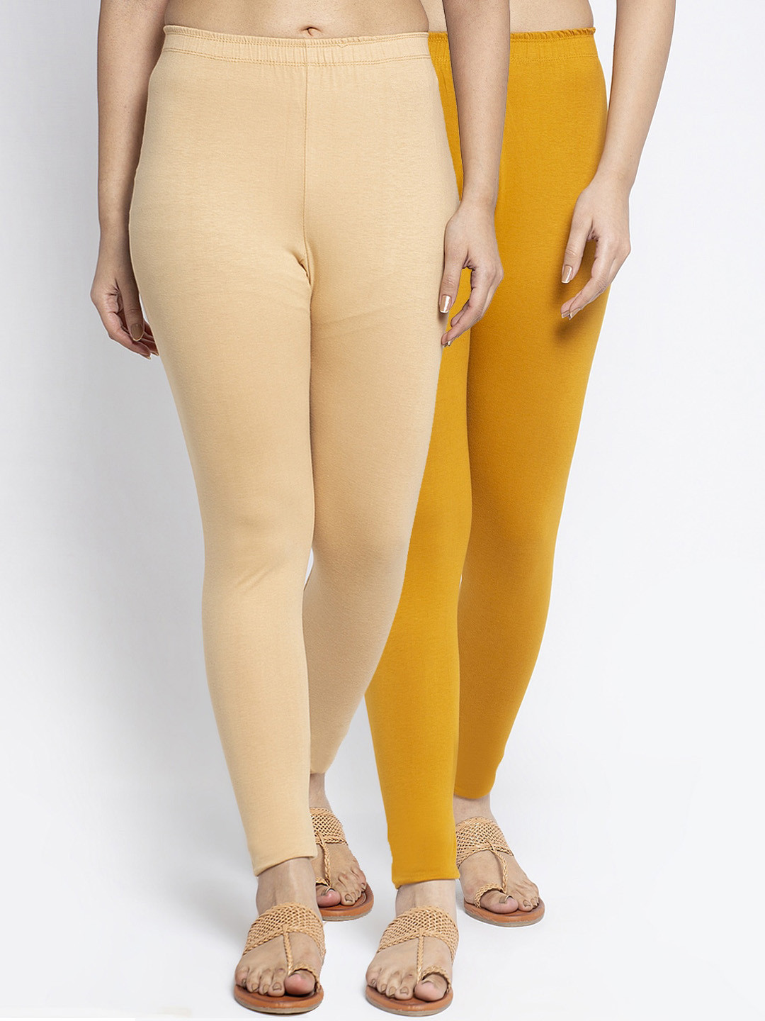 GRACIT Women Pack of 2 Beige & Mustard Yellow Leggings