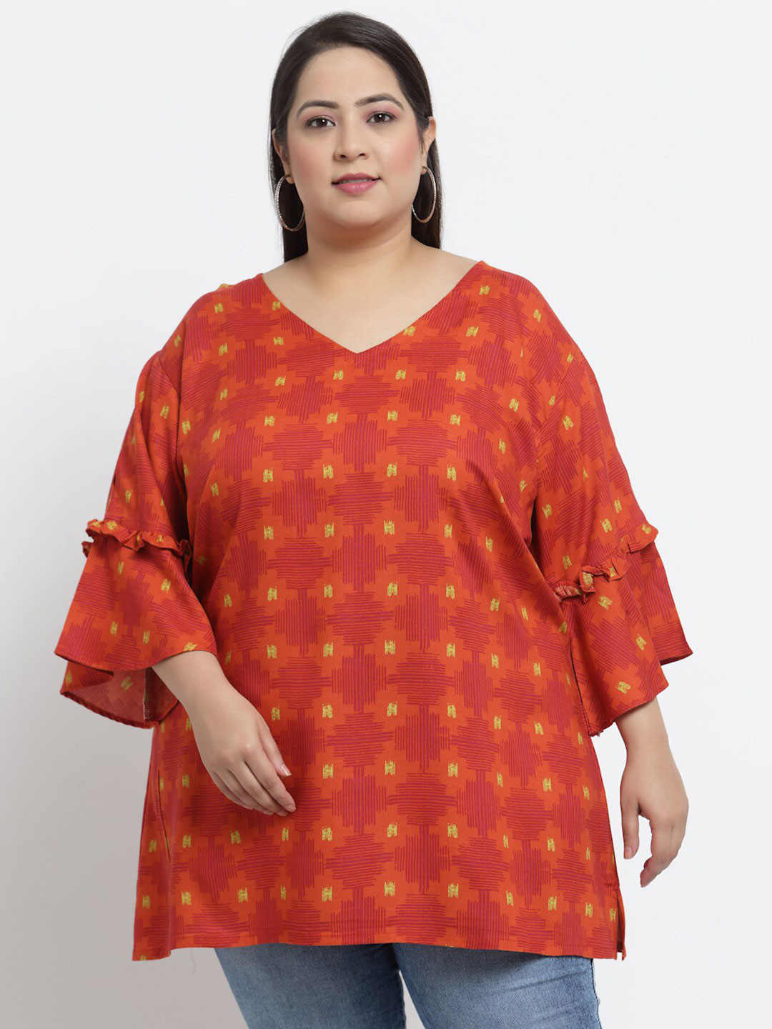 KLOTTHE Women Orange & Yellow Printed Tops