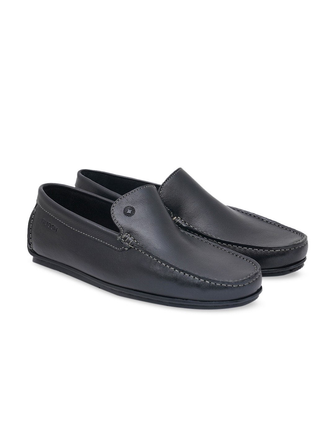 Ruosh Men Black Leather Slip-On Sneakers