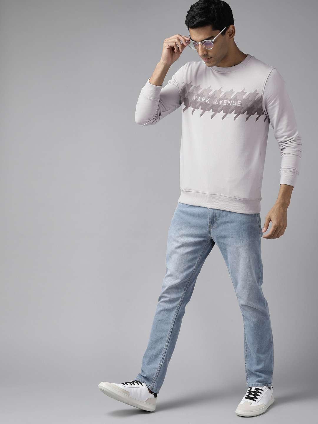 Park Avenue Men Grey Brand Logo Printed Sweatshirt