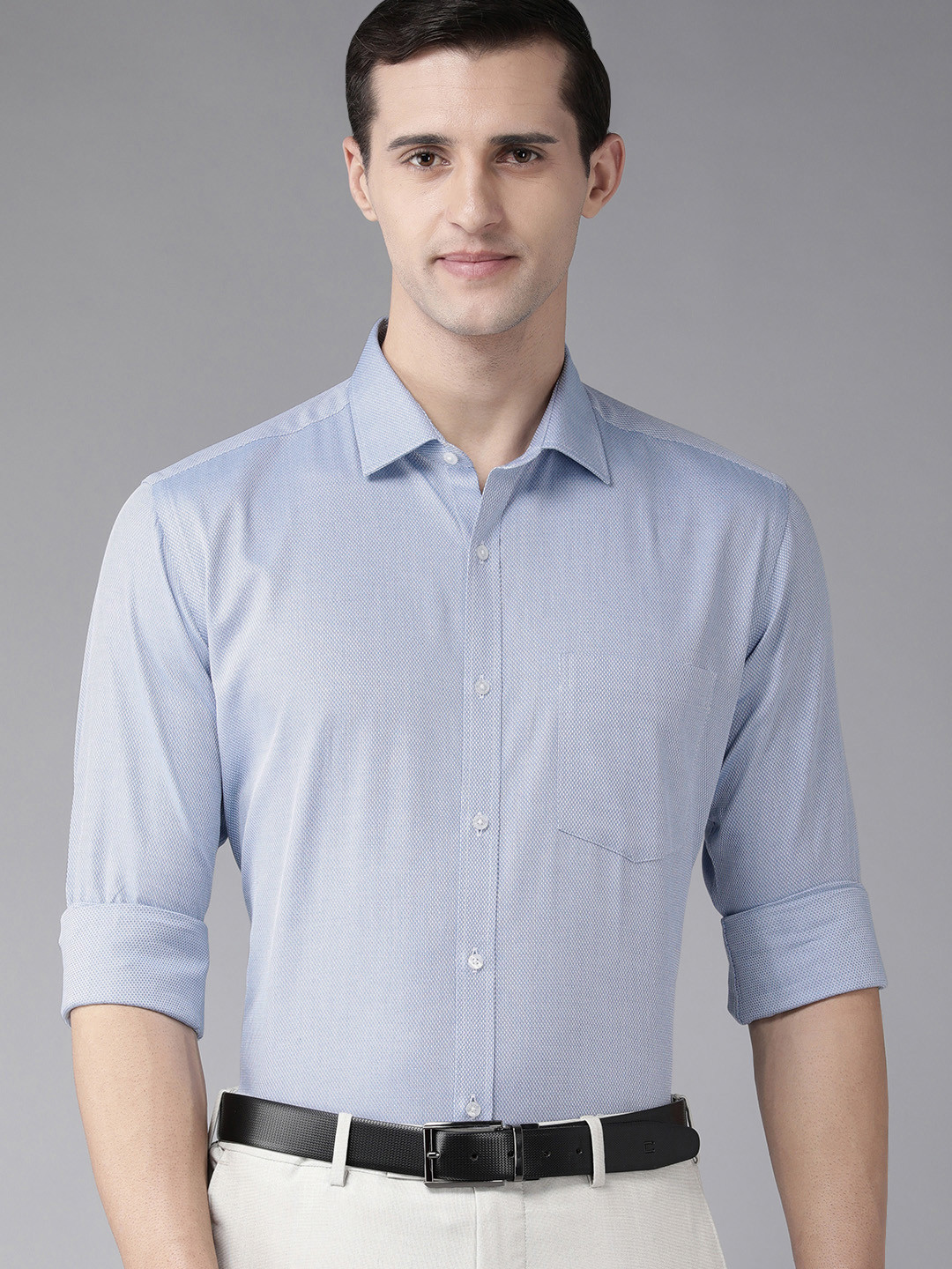 Park Avenue Men Blue Solid Pure Cotton Slim Fit Formal Shirt